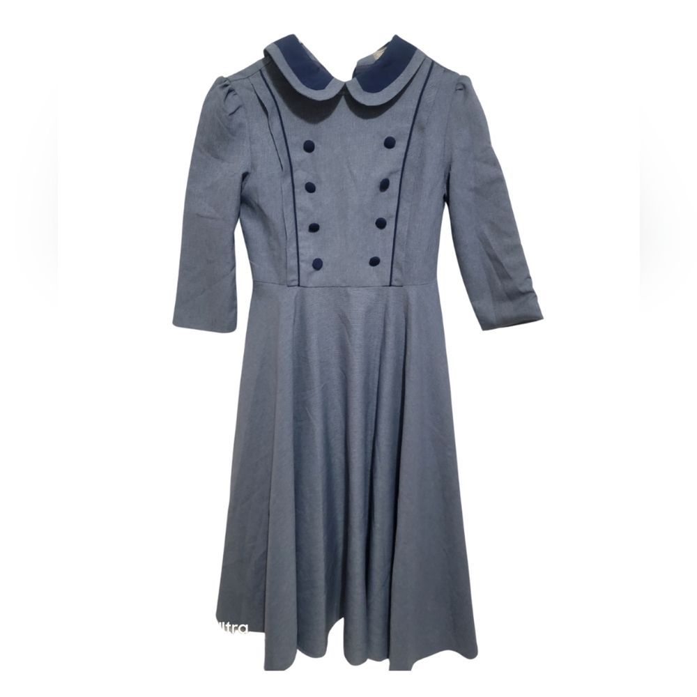 Womens Blue micropattern vintage 50s style dress size M